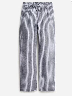 J. Crew Navy & White Striped Wide-Leg Pull-On Linen Pants